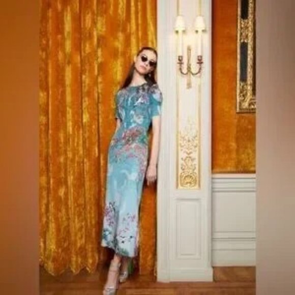 SALONI Blue Off-the-Shoulder Midi Dress for Weddings - Picture 3 of 9